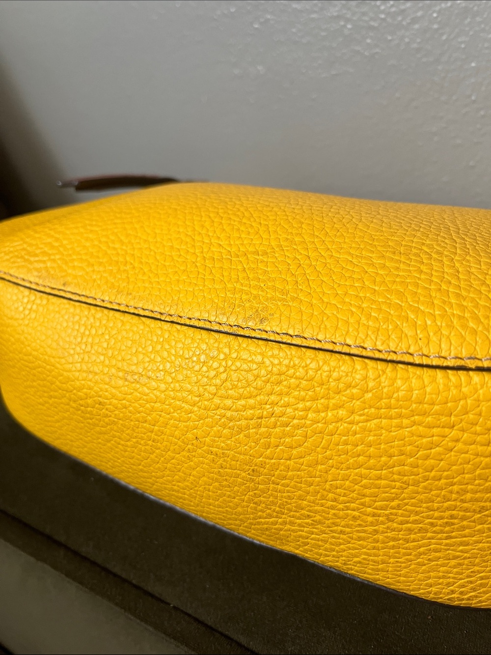 Dooney & Bourke Yellow Pebbled Leather Shoulder Bag with Brown Trim - Picture 7 of 15